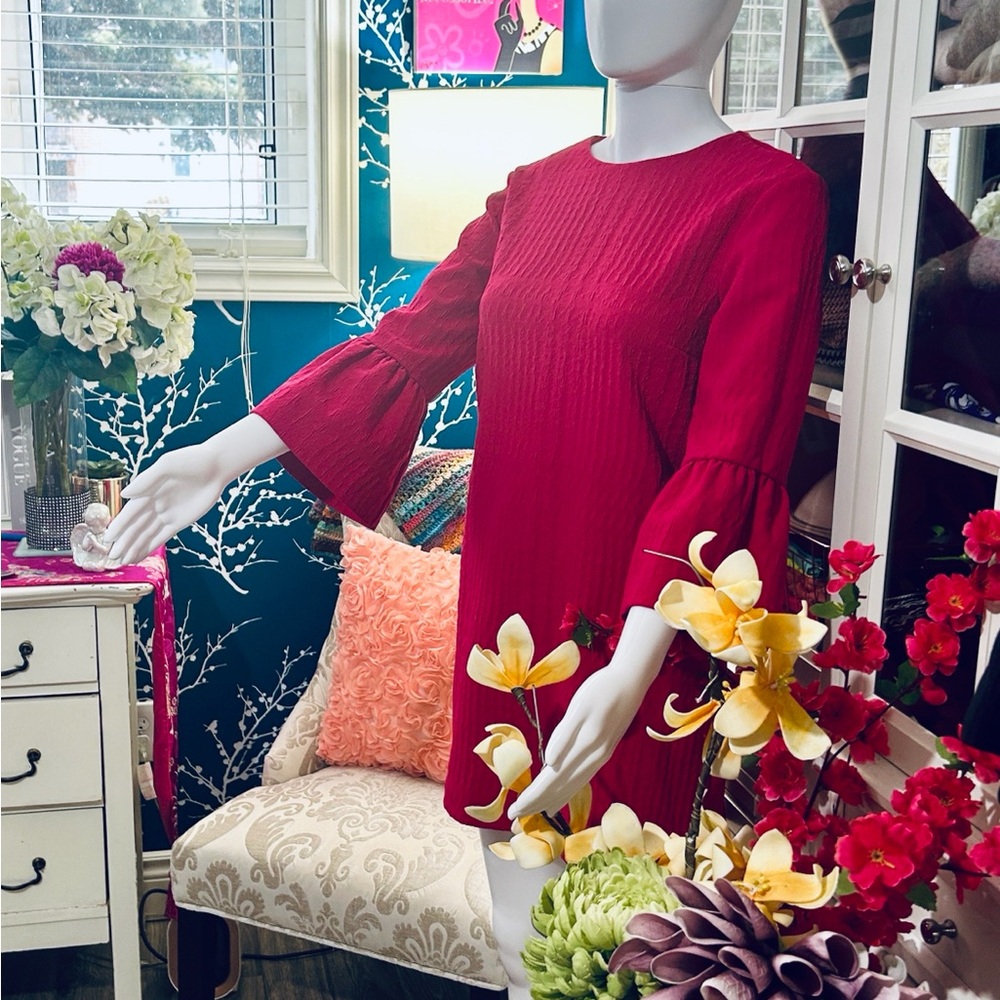 ZARA Vibrant Pink Bell-Sleeve Mini Dress 👗. In size S